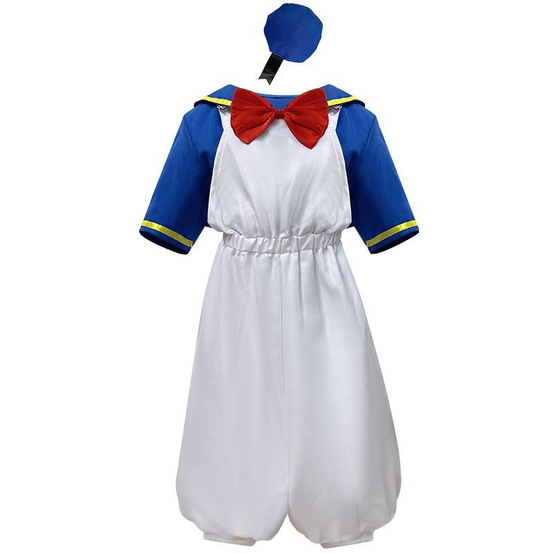 Halloween Donald Duck Pantalon à Bretelles Filles Canard Manches Courtes Costume de Marin Bleu Marine Performance