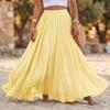 Women Long Loose Pleated Skirt Elastic Waist Cotton Linen Blend Maxi Skirt Flared Hem Casual Boho Style Skirt for Daily Wear