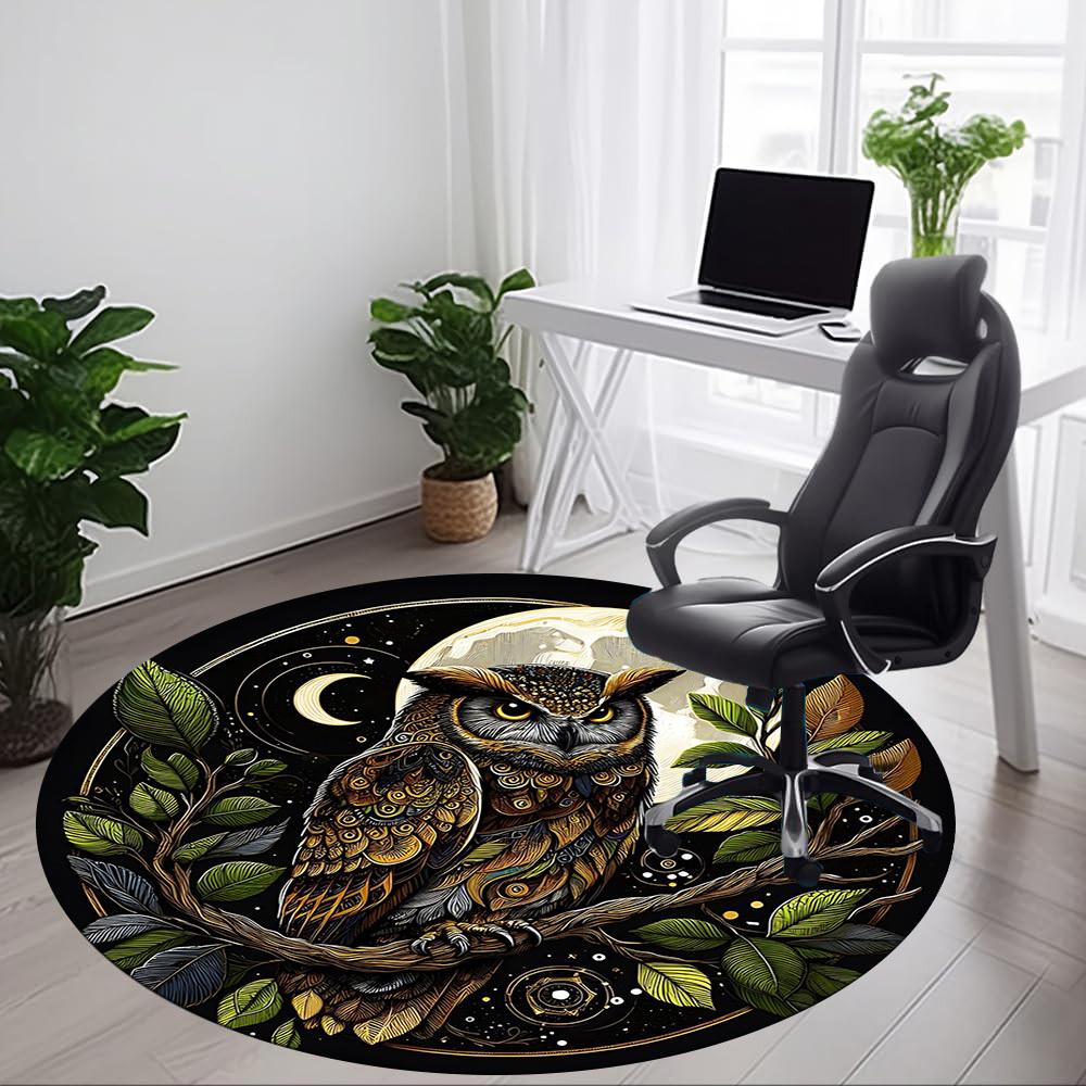 1pc Night Owl Print Chair Carpet for Office, Round Non-Slip Durable Large Size Office Carpet, Suitable for Office, Beautiful Decoration