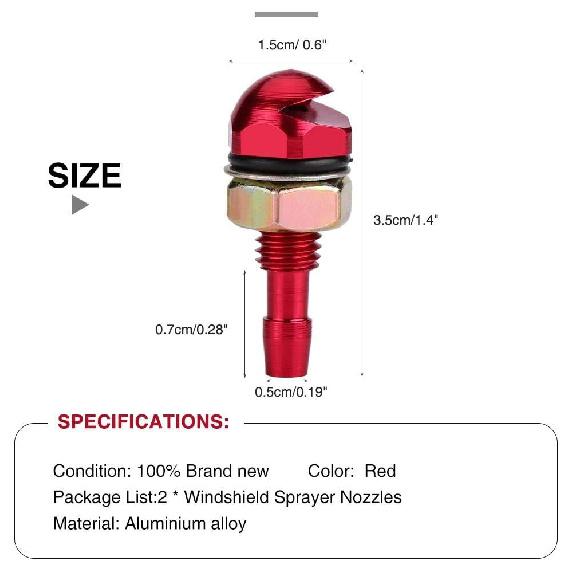 Windshield Sprayer Nozzles, 2pcs Universal Aluminum Alloy Car Auto Front Windshield Wiper Spray Jet Nozzle Replacement Kit(Red)