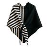 Women's Fashionable Striped Print Knitted Shawl Wool Open Collar Shoulder Top Shawl Scarf