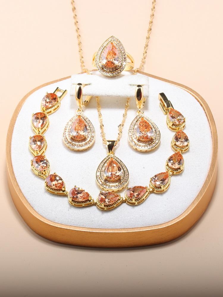 African Nigeria  Gold Plated Luxury Jewelry Sets Italian Wedding Dress Cz Accessories 13-Colors 5-Piece Sets For Women  Gift