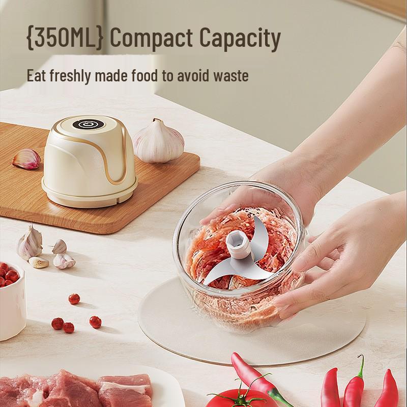 Compact Wireless Electric Garlic & Meat Grinder – Mini Food Processor for Home/Dorm Use