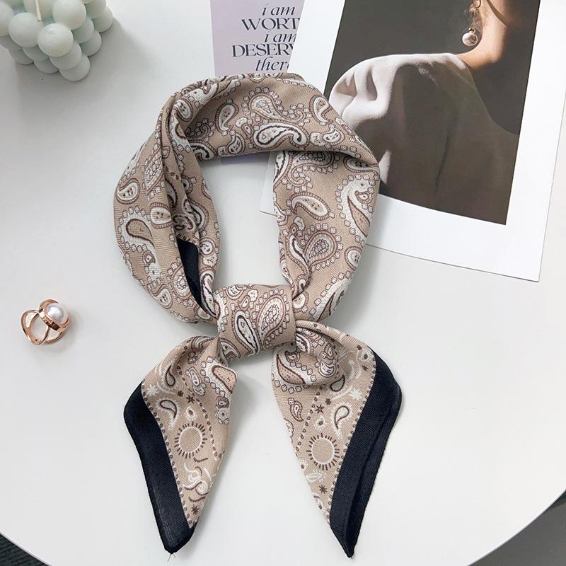 Korean version of herringbone pattern cashew flower small square scarf silk scarf women s spring and autumn scarf fashion matching shirt 68*68cm