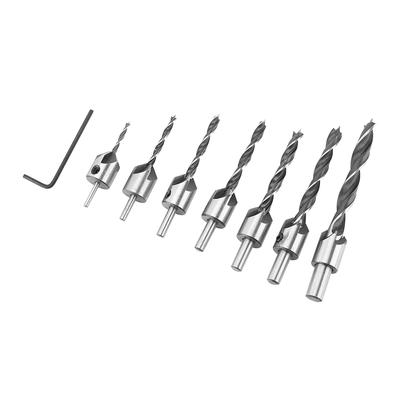 7pcs Steel 5 Flutes Countersink Drill Bit Woodworking Chamfer Reamer Tools 3mm 10mm W  Hex Key
