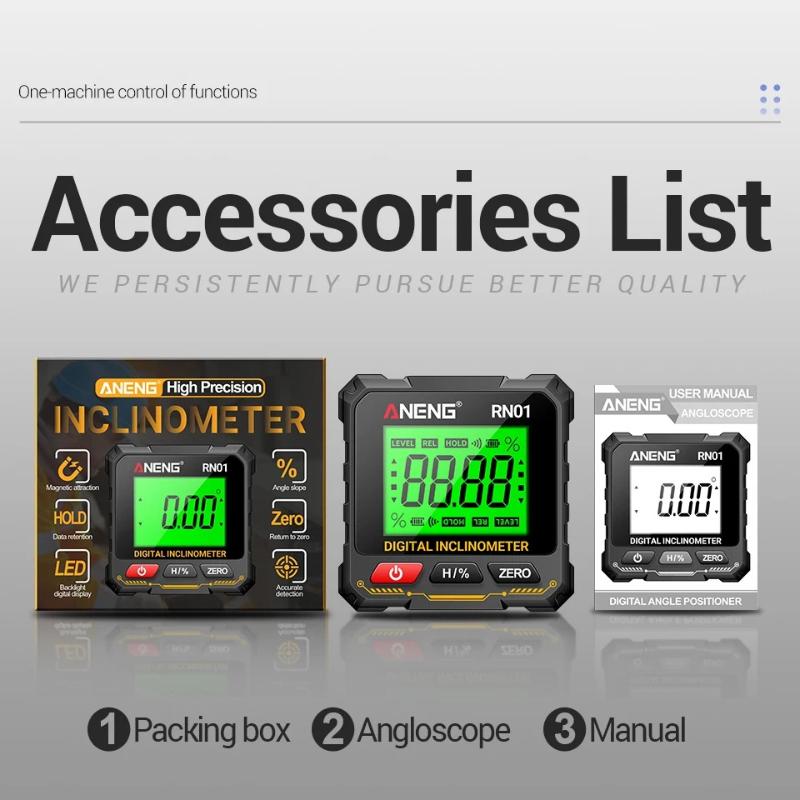 ANENG RN01 Mini Digital Protractor 360° Magnetic Inclinometer Level Gauge Electronic Slope Angle Finder Rechargeable High-precision Laser Goniometer
