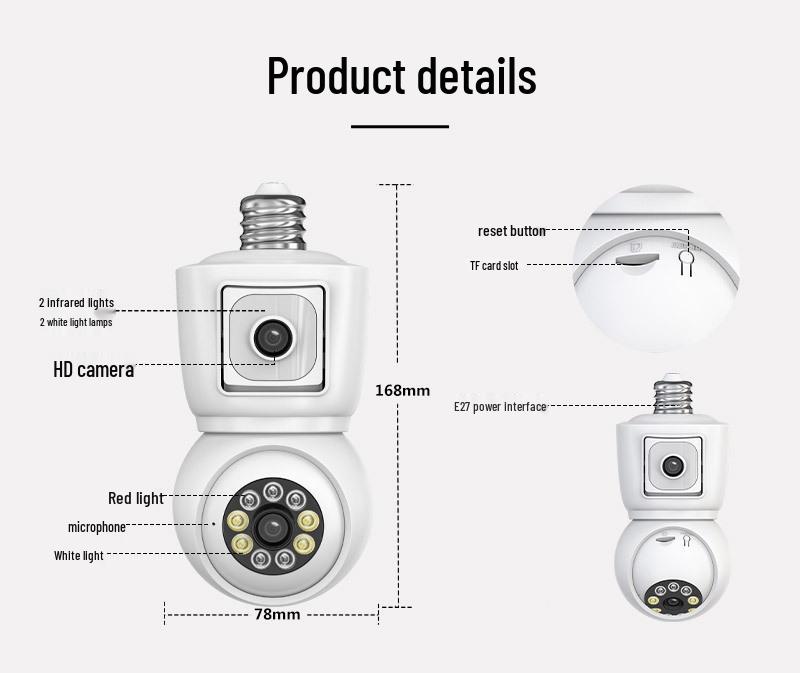 E27 Dual Lens Night Vision HD WiFi Camera with Full Color & Dual View