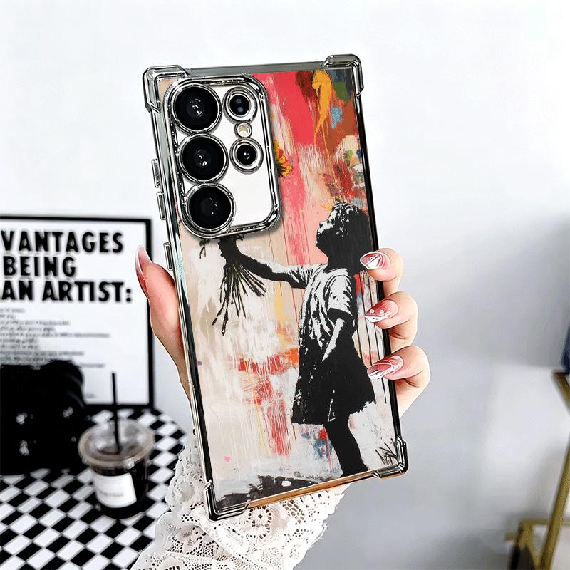 B-Banksy Art Graffiti Artist Plating Phone Case For Samsung Galaxy S24 S25 FE S26 Edge S23 Ultra S22 S21 Plus S20 Anti-Fall Aira