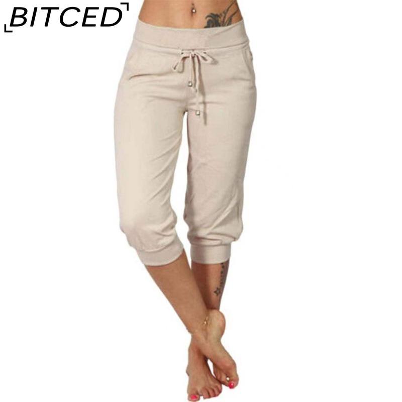 BITCED 10 Color Women's Fashion Casual Solid Color Print Pants & Capris