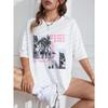 Graphic & Letter Print Crew Neck T-Shirt Women Summer O-Neck T Shirts Cotton Plus Size Short Sleeve Sport Casual Shirt