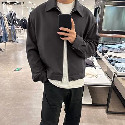 Autumn Men Lapel Neck Long Sleeve Zipper Casual Loose Cropped Jackets Coats