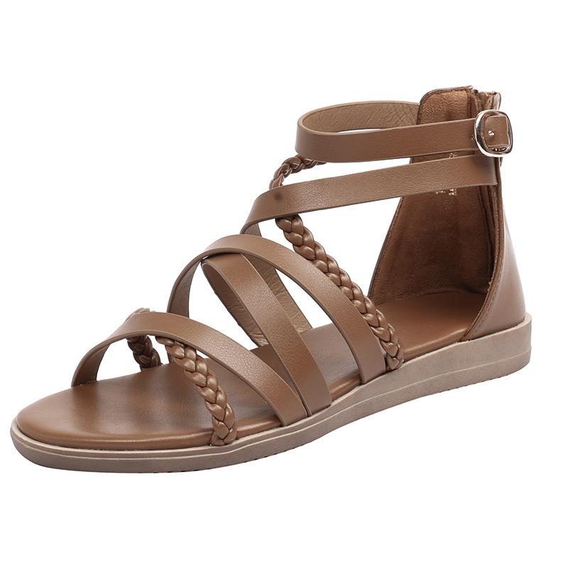 Fashion Narrow Band Cover Heel Gladiator Sandals Women Low Heel Wedges Summer Shoes Zip Open Ankle Strap Sandalias Mujer 2025