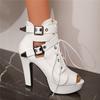 Fashion Women Ankle Boots Platform Lace-Up High Heels Short Boats Female Buckle Spring Summer Red Yellow White Peep Toe Sexy Shoes Black
