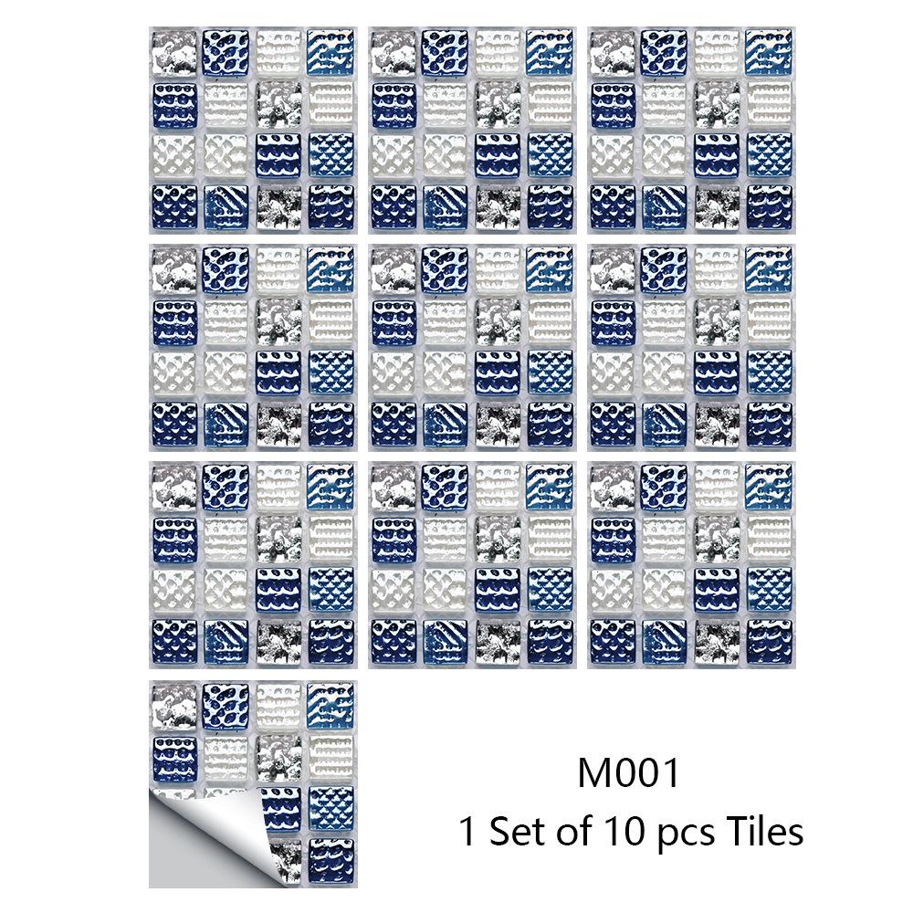 10Pcs/Set Self-Adhesive Mosaic Style Simulation Tile Wall Stickers Living Room Kitchen Bathroom Beautiful Seam Stickers Home Decorating Supplies