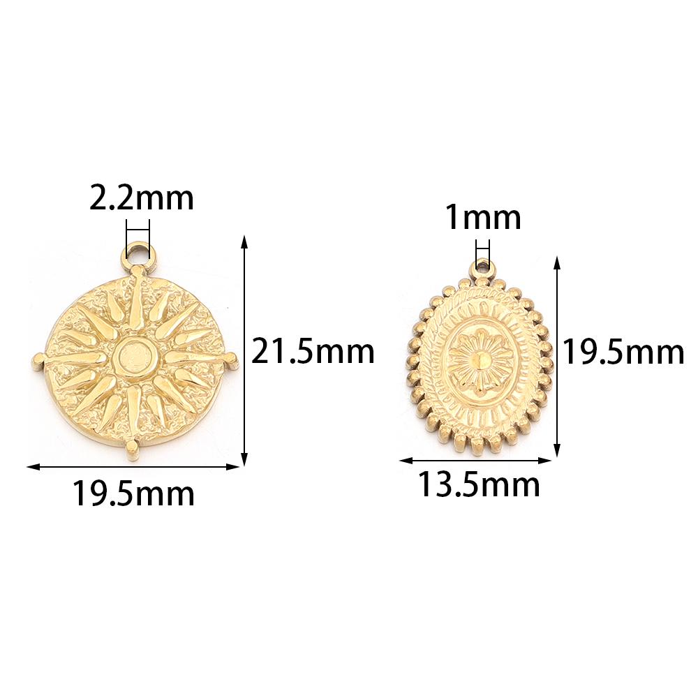 2Pcs/Lot Stainless Steel Charms Vintage Round/Oval Sun Pendants For DIY Necklace Bracelet Earrings Jewelry Making Accessories