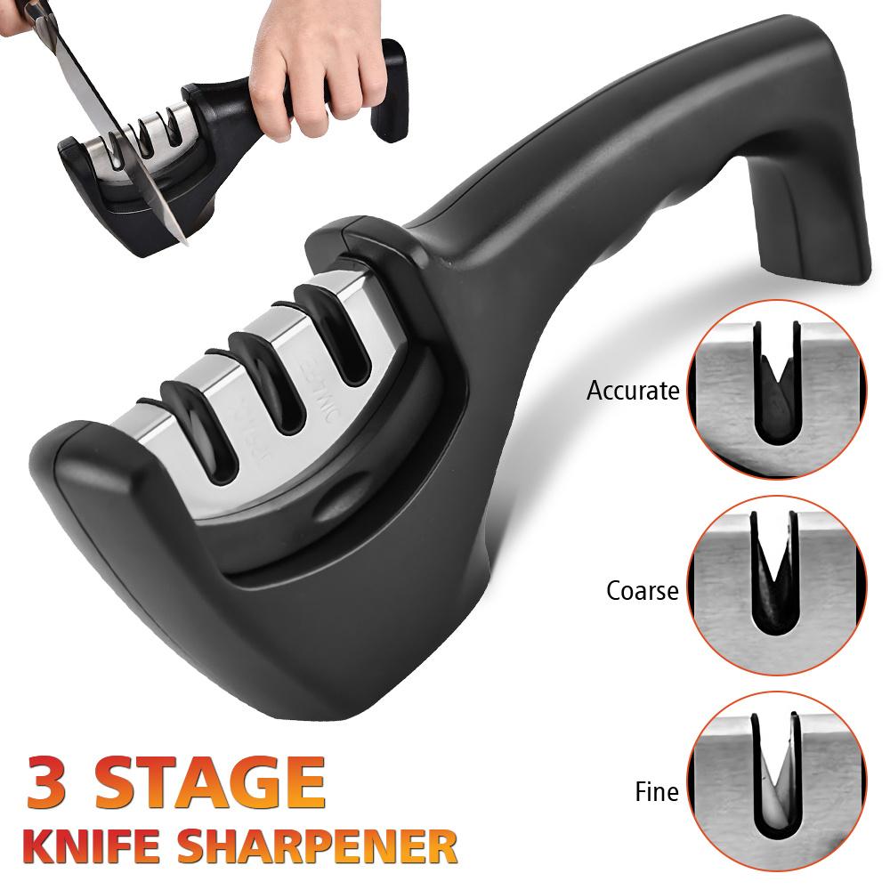 Multi-function Knife Sharpener Handheld 3 Stages Type Quick Sharpening Tool With Non-slip Base Kitchen Knives Accessories