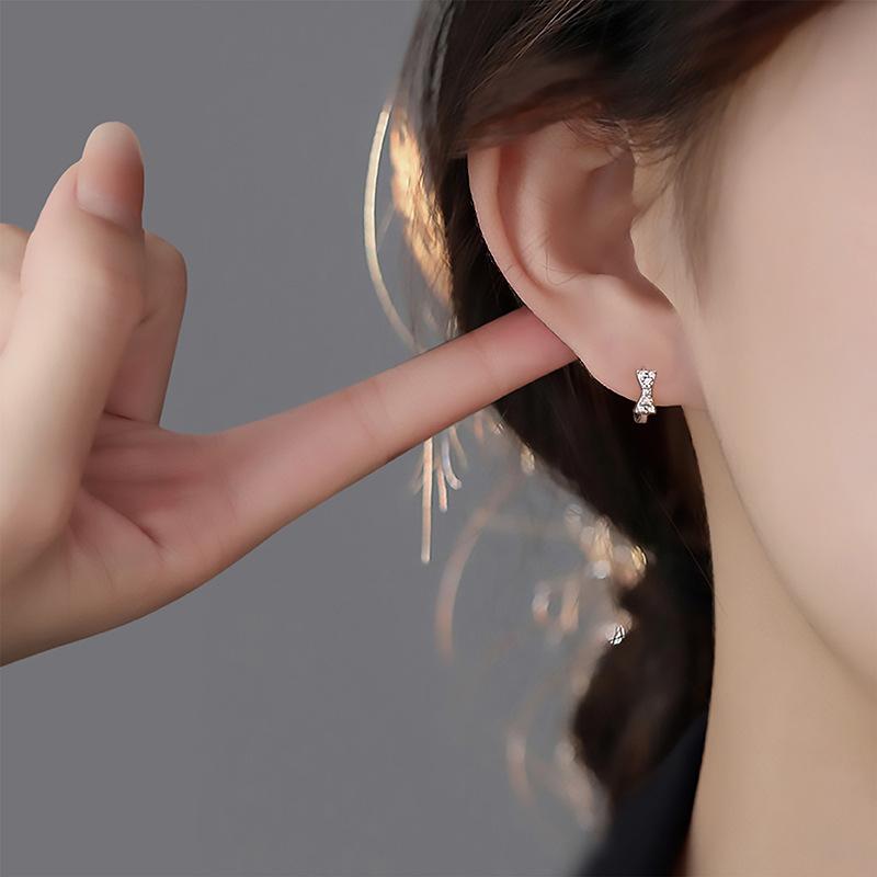 Silver Color Butterfly Flower Bow Zircon Earrings Women Luxury  Gorgeous Jewelry Accessories