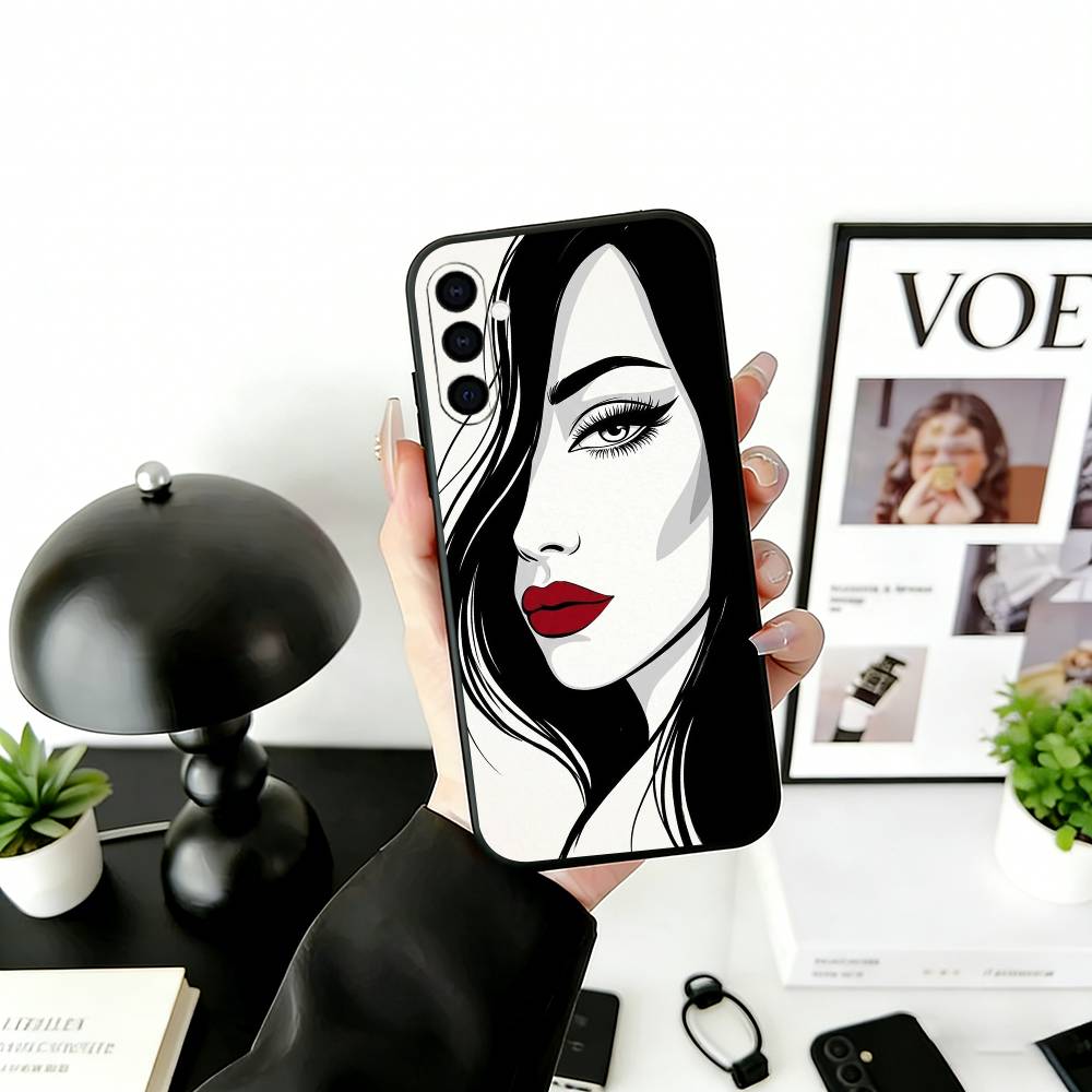 Line art Phone Case For Samsung Galaxy A73,A72,A71,A70,A53,A52,A51,Soft Silicone Black Cover