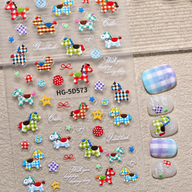 Cute Cartoon Colorful Stylish Horse Nail Art Sticker Self Adhesive Manicure Decal Nail Sticker Manicure Decoration For Girls