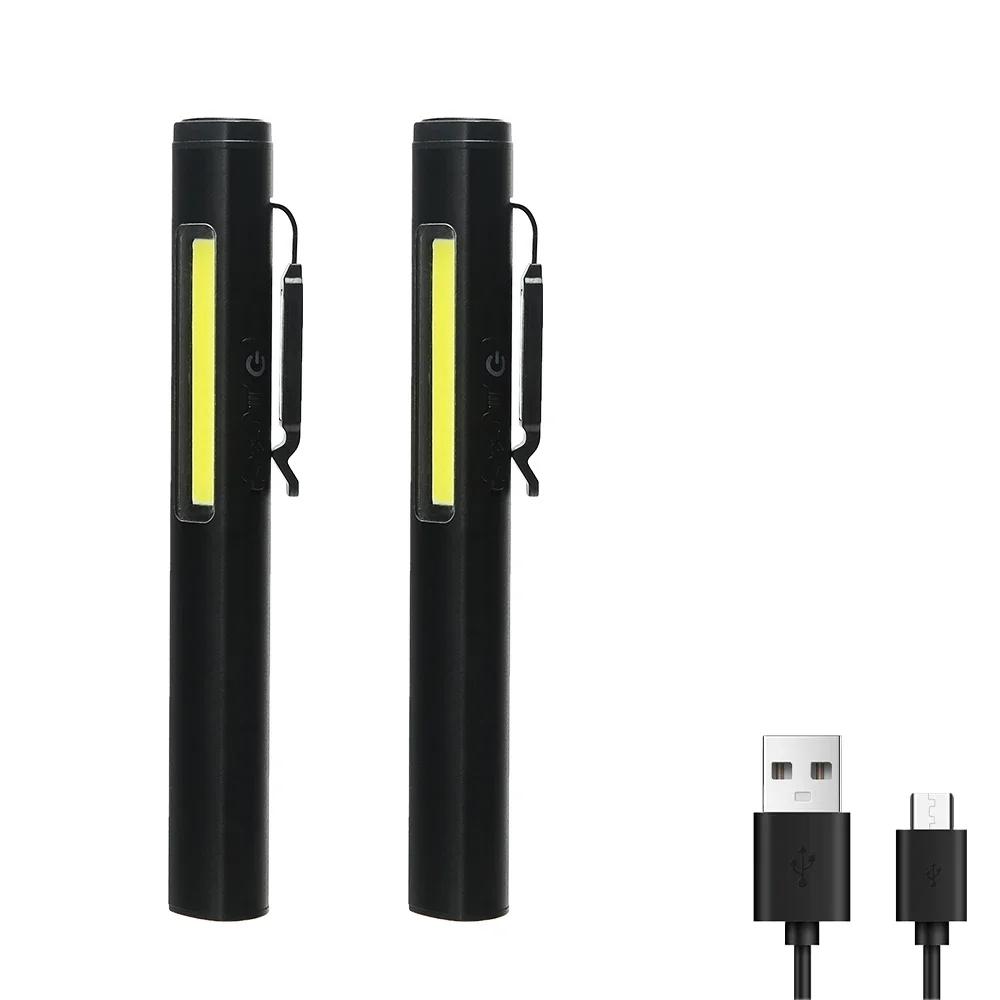 USB Rechargeable Pen Lamp COB Side Light Built In Battery With Pen Clip Pocket Led Flashlight For Medical Emergency Inspection