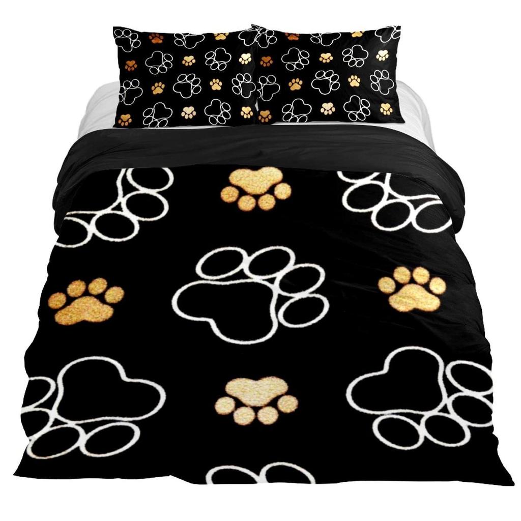 Dog Lover Duvet Cover Hand Drawn Paw Print Doodles Circular Pattern Drawing Style Animals Bedroom Decorations Coral Turquoise