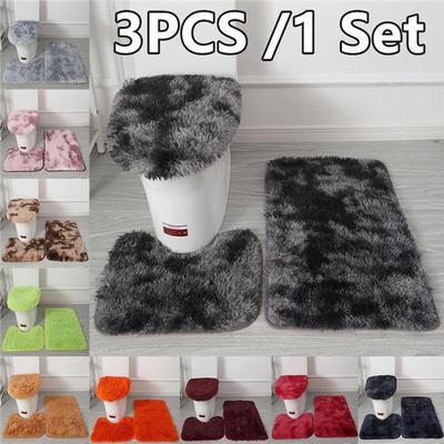 3PC/Set Shower Room Toilet Rugs Anti Slip Shower Carpets Set Plush Mat Set Home Bathroom Floor Mat