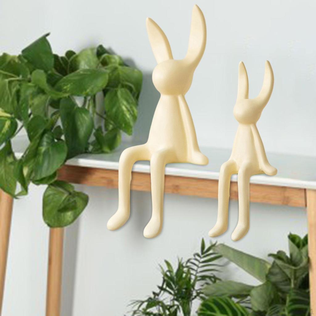 2 Stück Keramik Sitzende Dekorationsfiguren Abstrakte Tierplastik Sammlerstück Regalornament für
