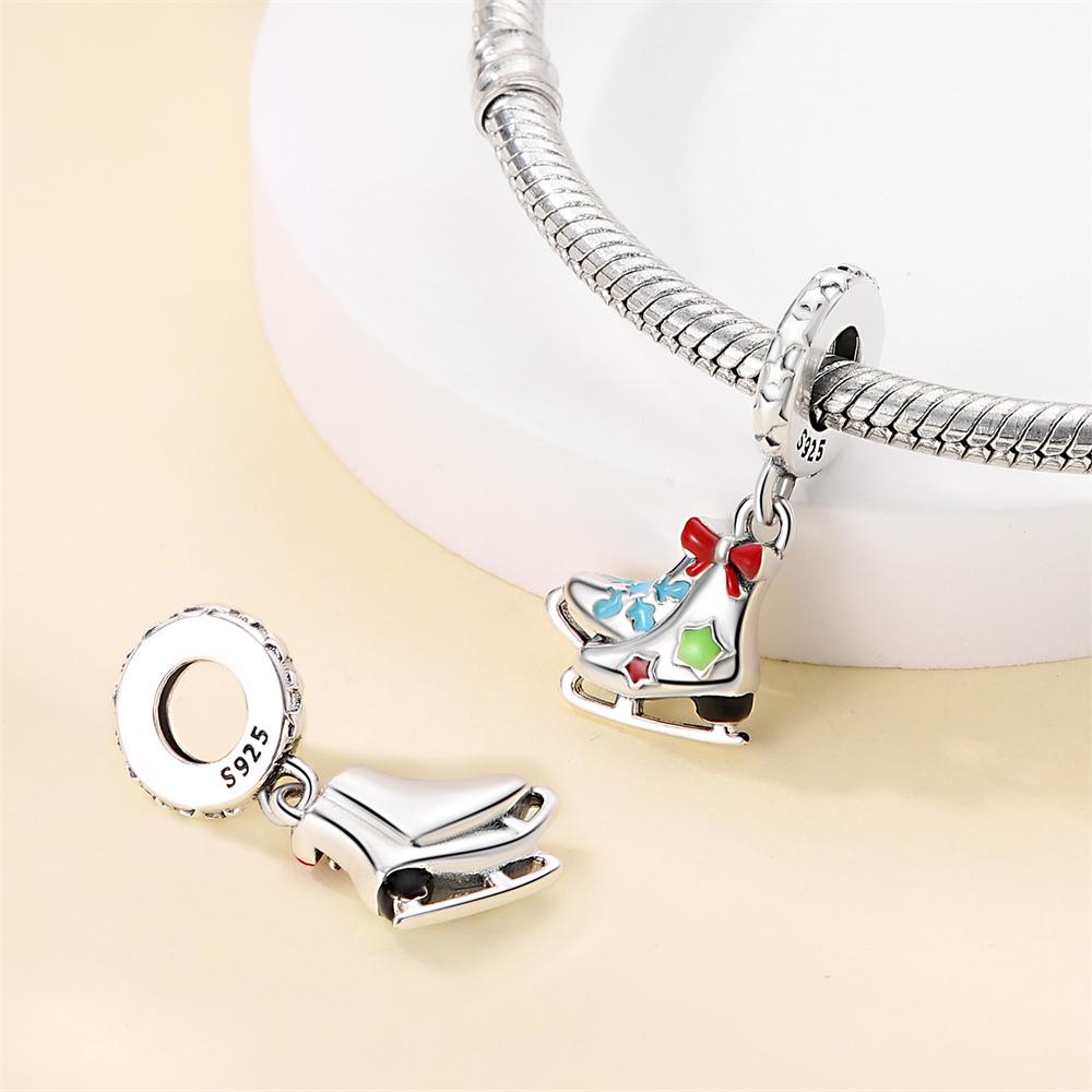 Original Charmscopper Röd Ros Skidkänga Pärlor Passar Berlocker Platabeads Armband För Kvinnor Kvinnors Smyckestillverkning DIY