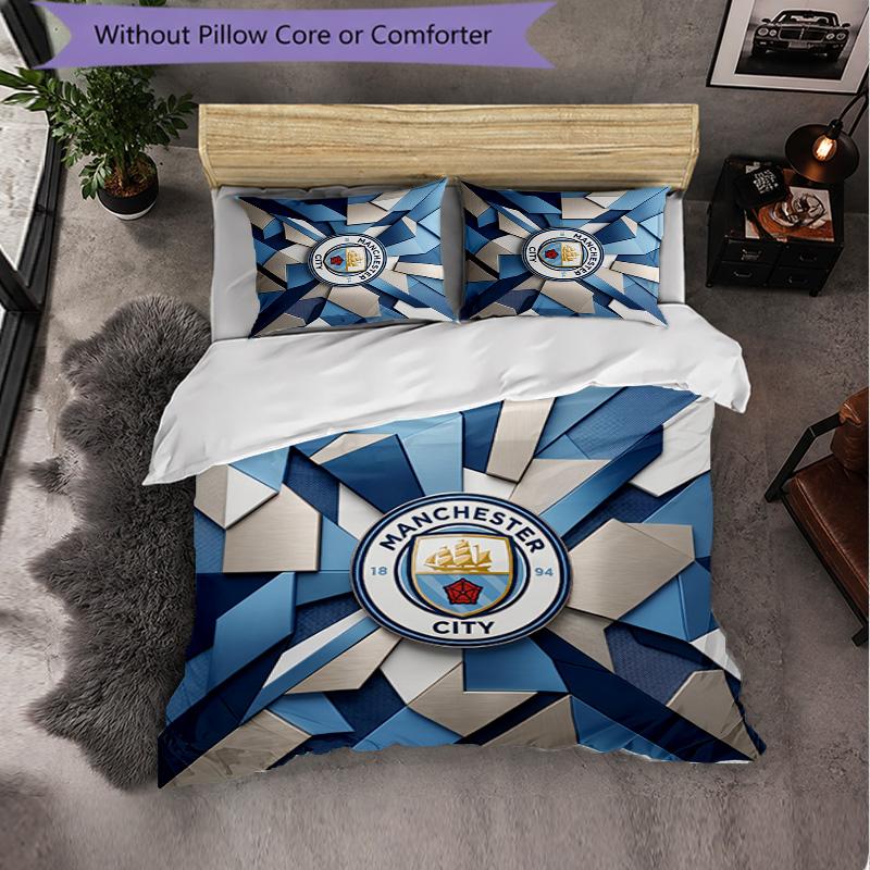 Manchester City Pattern 3 Pieces Bedding Set Soft Microfiber Duvet Cover with Pillow Cases for Bedroom