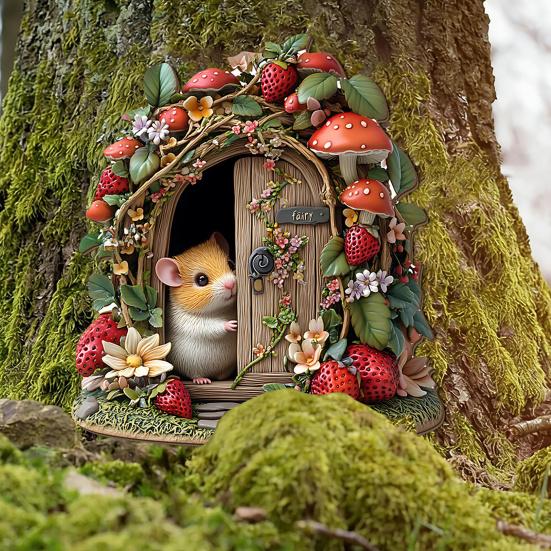 Yousheng Miniature Fairy Garden Door, Mini Wooden Fairy Gate for Tree Stump, Wall, Dollhouse, Tiny Gnome House Accessory for Micro Landscape