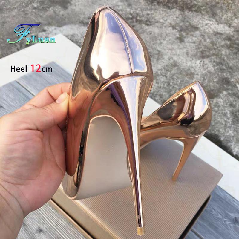 Europe and America New Pointed Single Shoes Women Champagne Gold Party Dress High Heels 8CM 10CM 12CM Mirror PU Stiletto Pumps