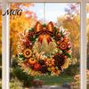 Hanging Ornament Fall Pumpkin Sunflower Wreath Decor, Acrylic Hand Painted Seasonal Home Decor Window Ornament, Thanksgiving Halloween Harvest