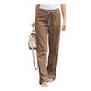 Women Casual Solid Color High Waist Belt Wide Leg Long Straight Pants Trousers