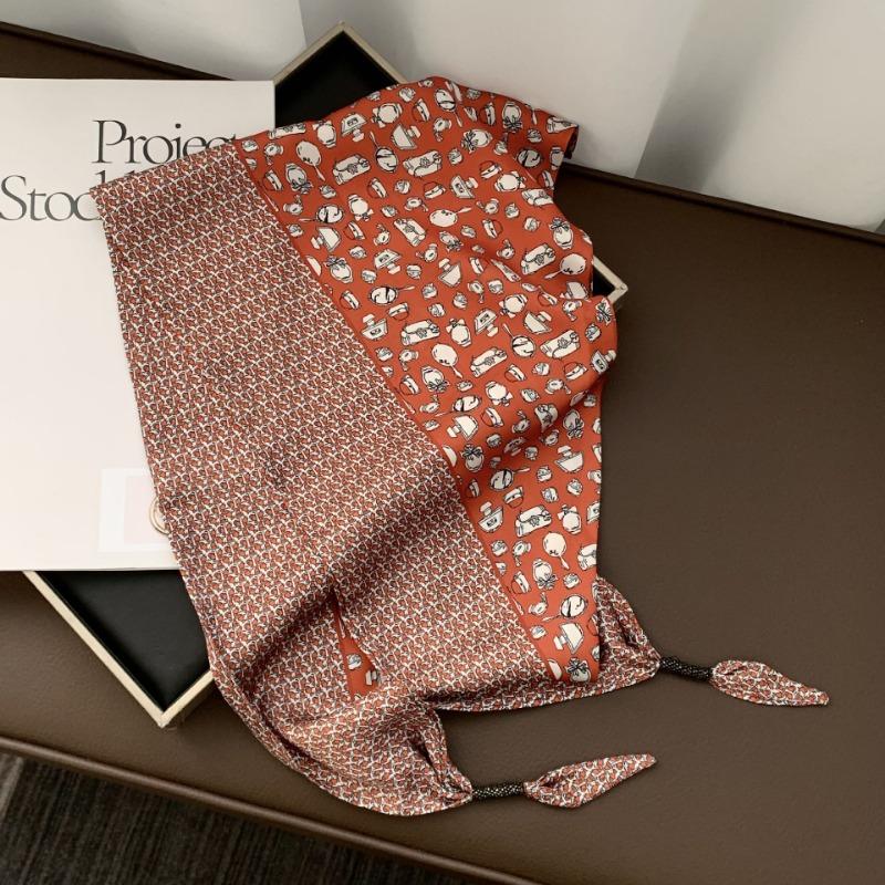 Silk scarf new fashion wheat ear cashew flower silk scarf head scarf beaded small scarf scarf triangular scarf waist tie