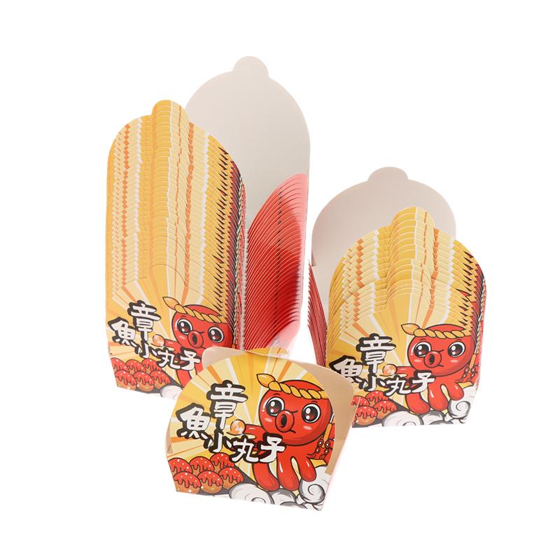 50 Piezas Caja para Takoyaki Caja de Embalaje Premium para Bolas de Pulpo Comida Callejera Japonesa Takoyaki Desechable Papel de Embalaje para Snacks para Llevar