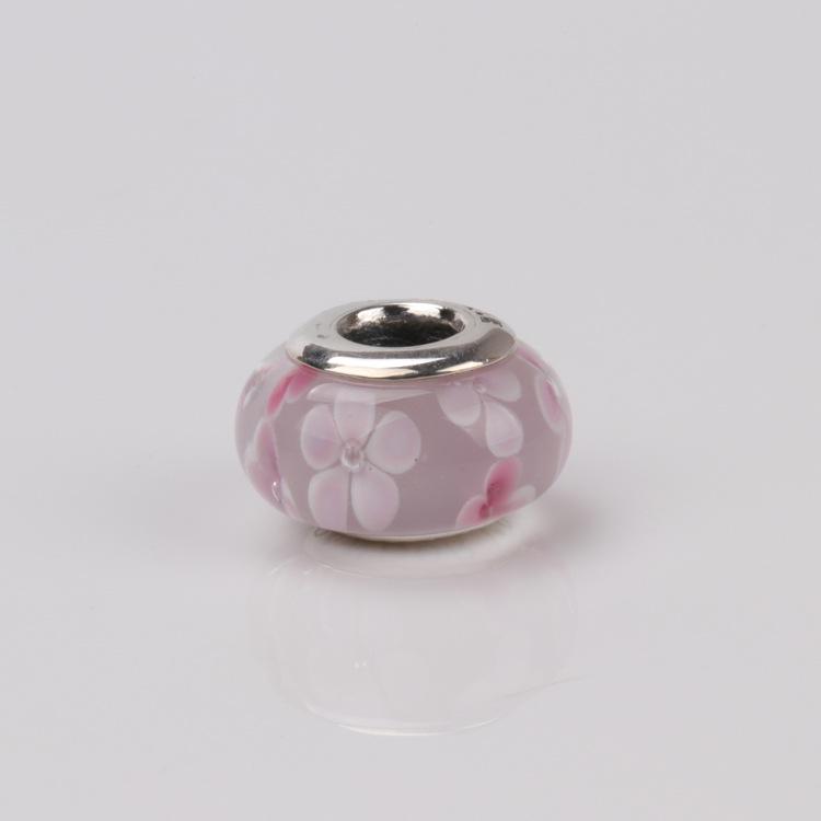 Koraliki ze srebra próby S925 i szkła Murano w kształcie kwiatów na bransoletkę Pandora - Kolekcja Wiosenna, DIY Dodatek do Biżuterii, Prezent