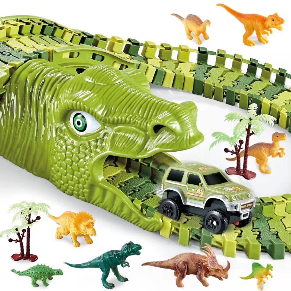 Plastic DIY Racing Track Set Green Flexible Race Track Creative Electronic Car  Kids
