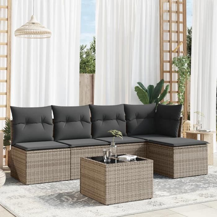 VidaXL Garden Lounge Set 6 Pcs with Grey Cushions Wicker 3217530