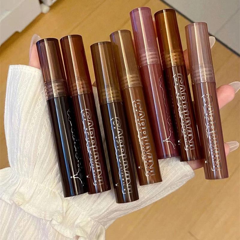 Punk Dark Brown Mirror Water Lip Gloss Red Lip Glaze Transparent Glass Lip Oil Waterproof Liquid Lipstick Clear Tint Makeup