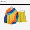ZANZEA Women 3/4 Sleeve Print Blouse and Shorts Summer Two Piece Suit Sets