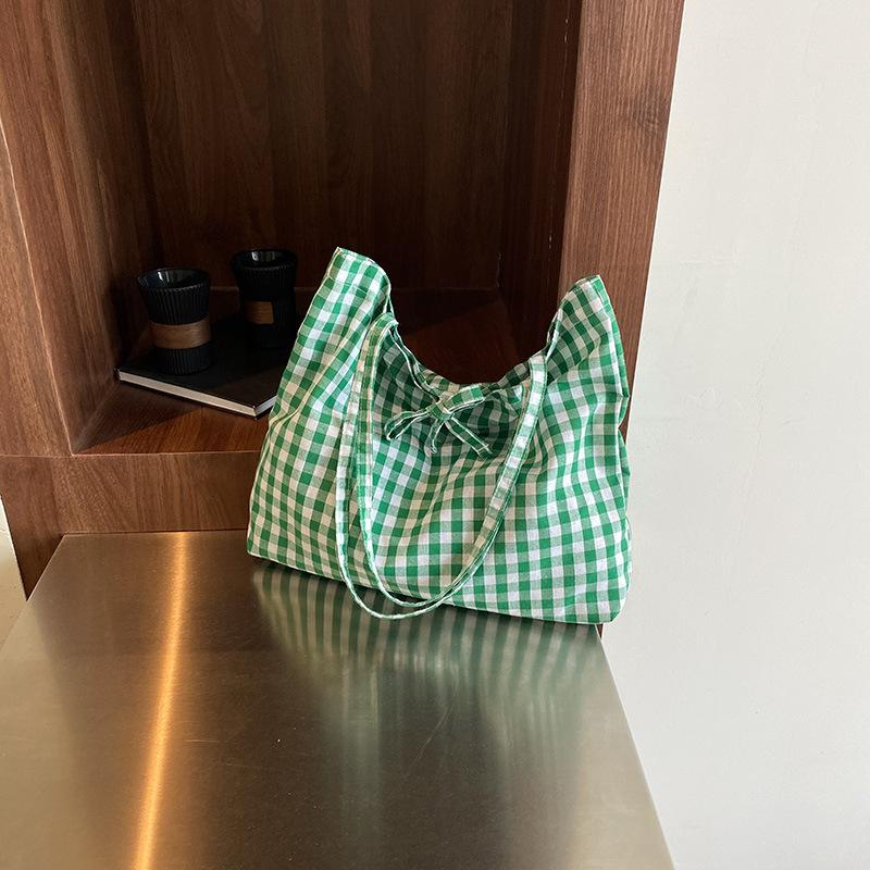Summer New Red and White Grid Strap Bag, Korean Style Artistic Women's Bag, Fashiable Retro Versatile College Style Bags
