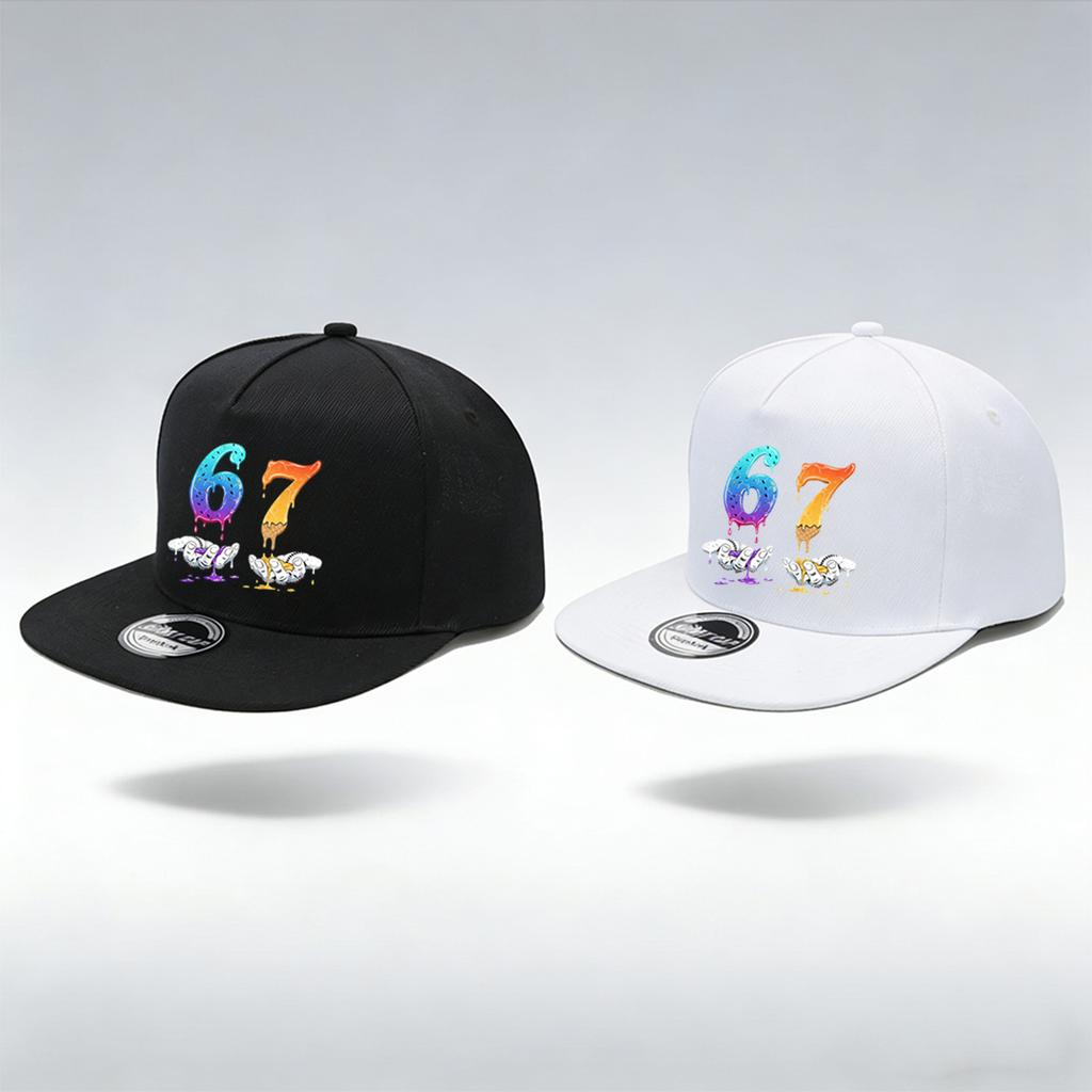 1/2PC Flat Brim Snapback Hat, Breathable, Melting Ice Cream 67 Print, Dopamine Streetwear for Men Women