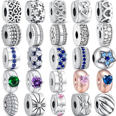 New Clover Bow Path Leaf Flowers Clip DIY Beads Fit Original Charm Silver S925 Bracelets Women Girls Jewelry Accessories