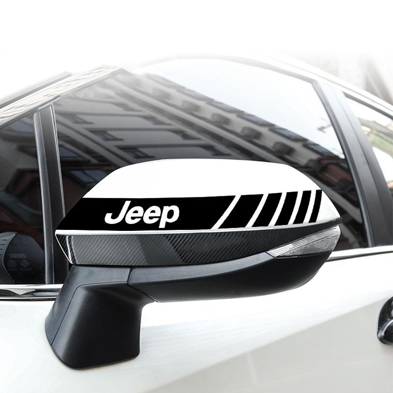 2Pcs Car Stripe Stickers Rearview Mirror Reflective Vinyl Decals Decoration for Jeep Patriot Liberty Renegade Compass Grand Cherokee Wrangler
