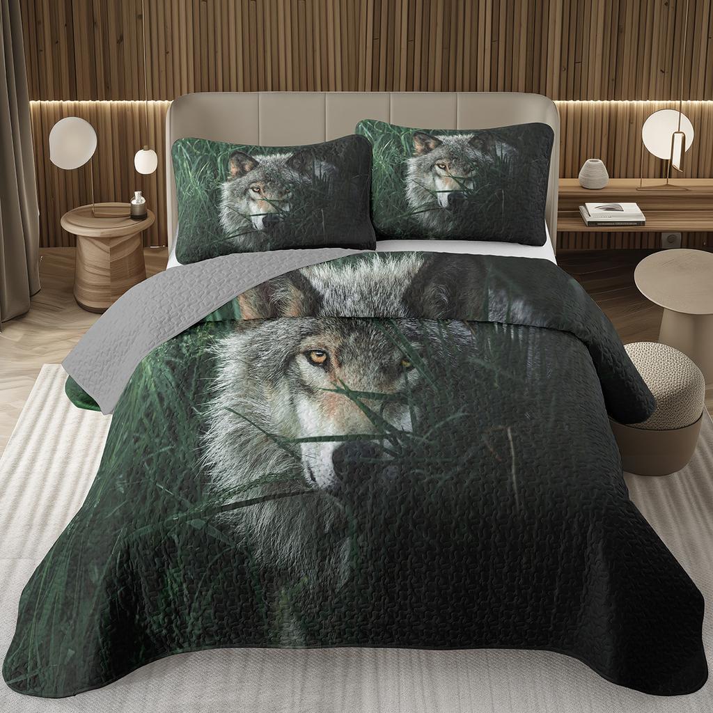 Wolf Bedspreads For Boys Teens Men Wild Safari Animal Coverlet Twin King Reversible Grey Bedding Set Wildlife Quilted Bedspread
