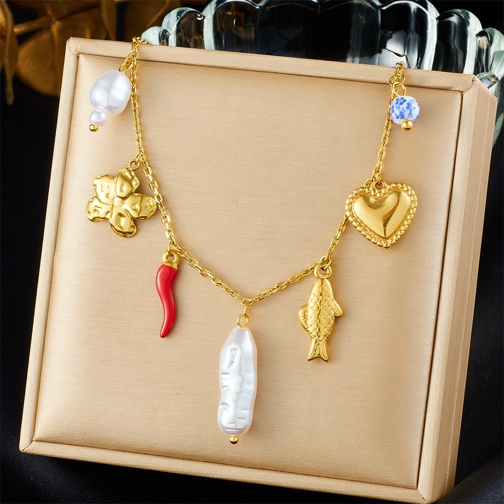 Fashion Vacation Ocean Drop Oil Dolphin Pearl Shell Starfish Chunky Chain Necklace