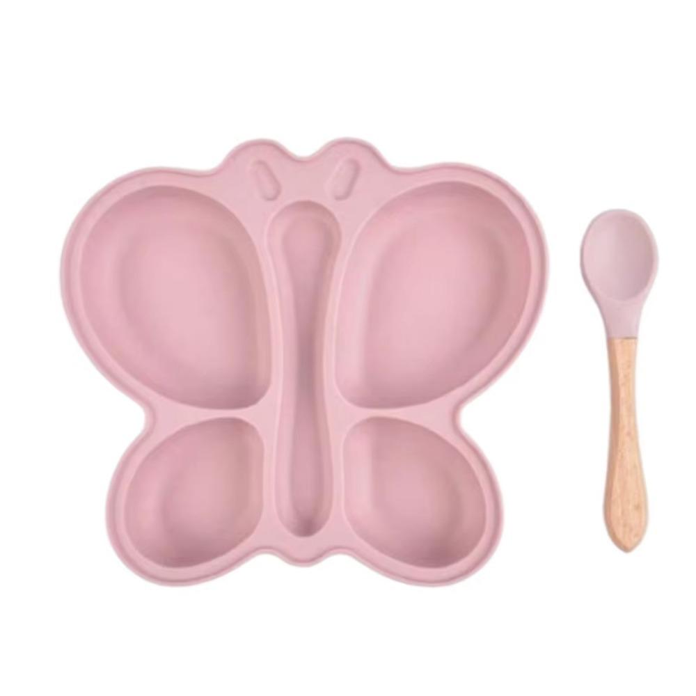 

2Pcs/Set Silicone Sucker Bowl Butterfly Shape Kid Training Tableware Portable Baby Dining Plate рожевий
