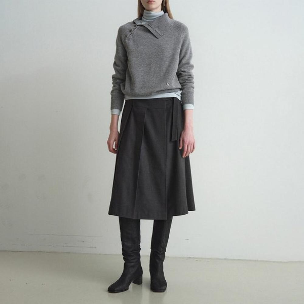 Joy Gryson Belted Wrap Midi Pleated Skirt Kw5ws8240 9e CHARCOAL/01_S