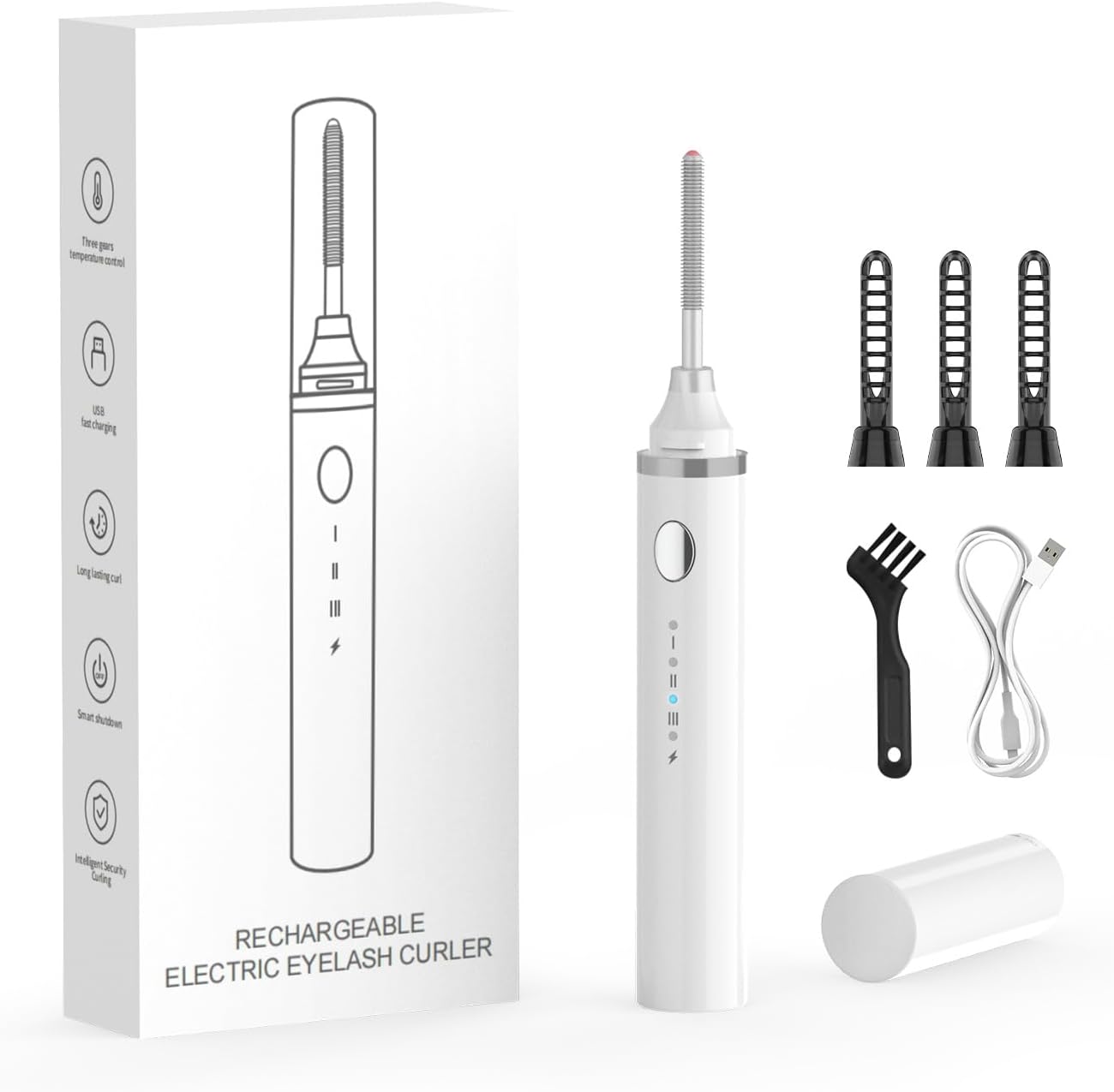 

Новая 360° Stick нагреваемая щеточка для туши [Удлинение/Подчеркивание/Подкручивание] 3-в-1 щипцы для завивки ресниц для всех типов ресниц белый