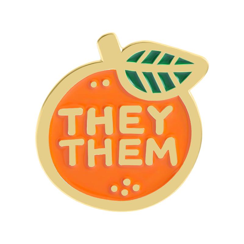

Orange Personal Pronoun Enamel Pins Custom THEY THEM SHE HER Brooches Lapel Badges Clothes Jewelry Gift for Friends